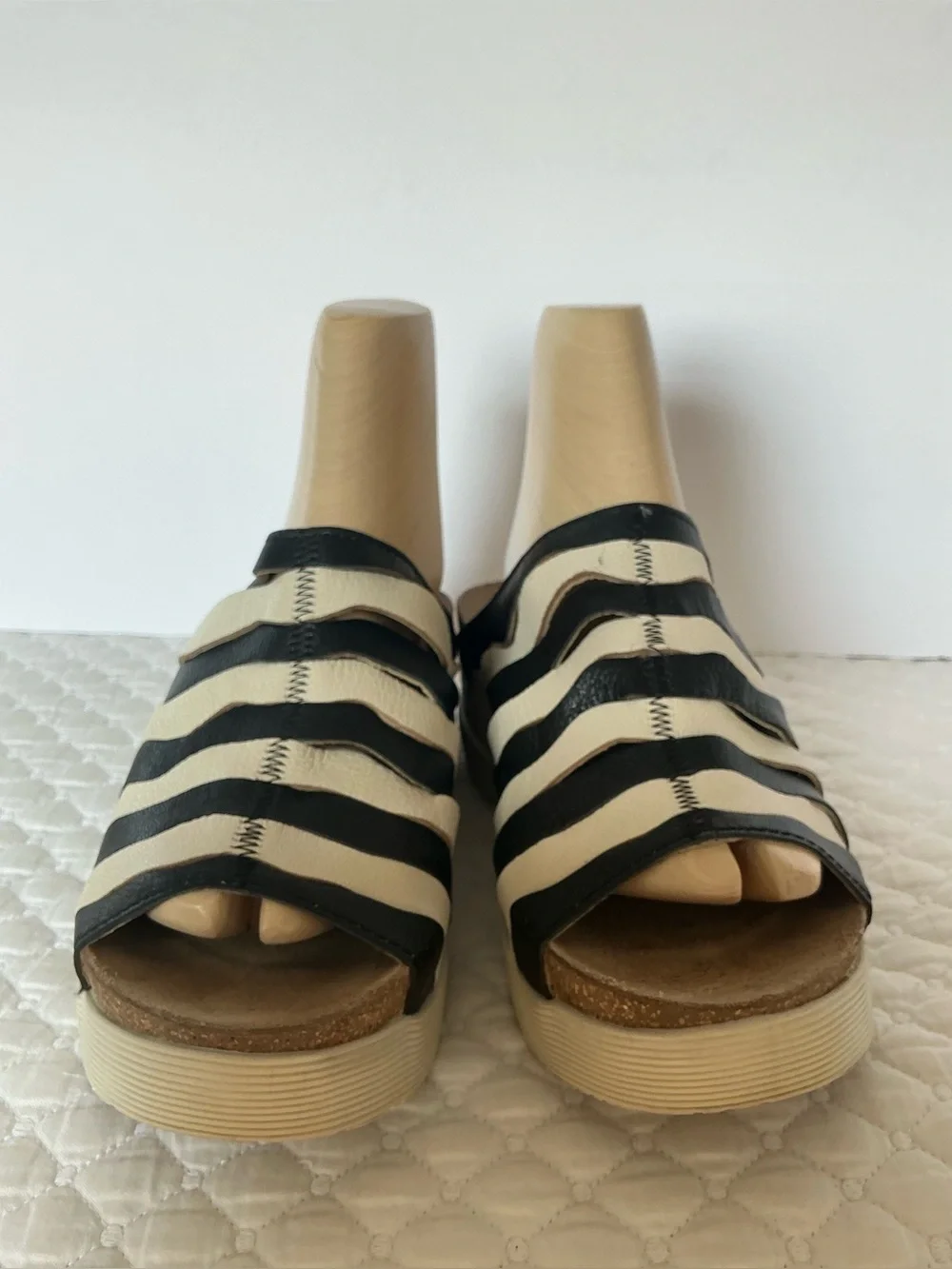 Fly London Wynt Zebra Stripe Leather Low Wedge Slide Sandals 39 (8-8,5 US)